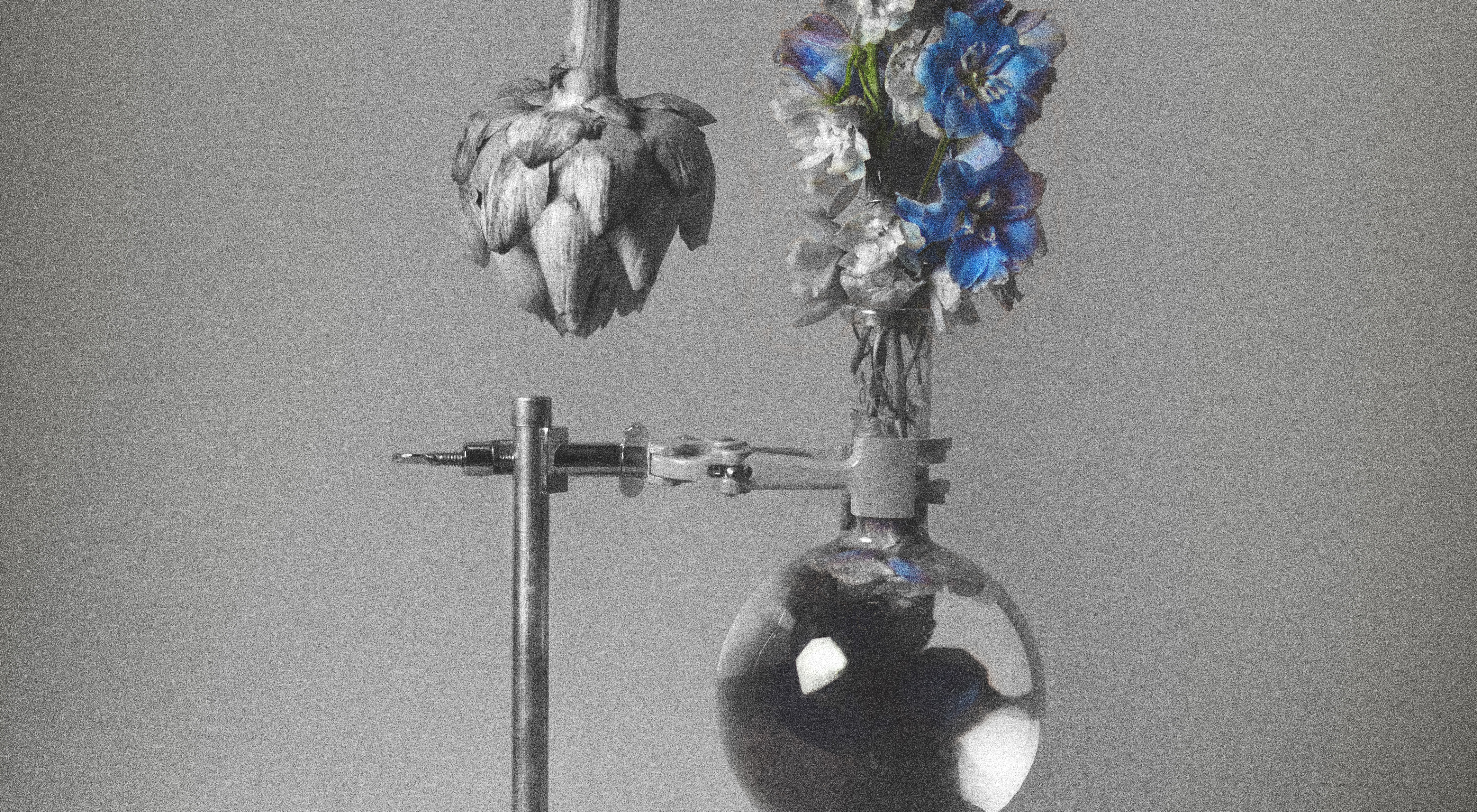 Artichoke and flowers in a vase