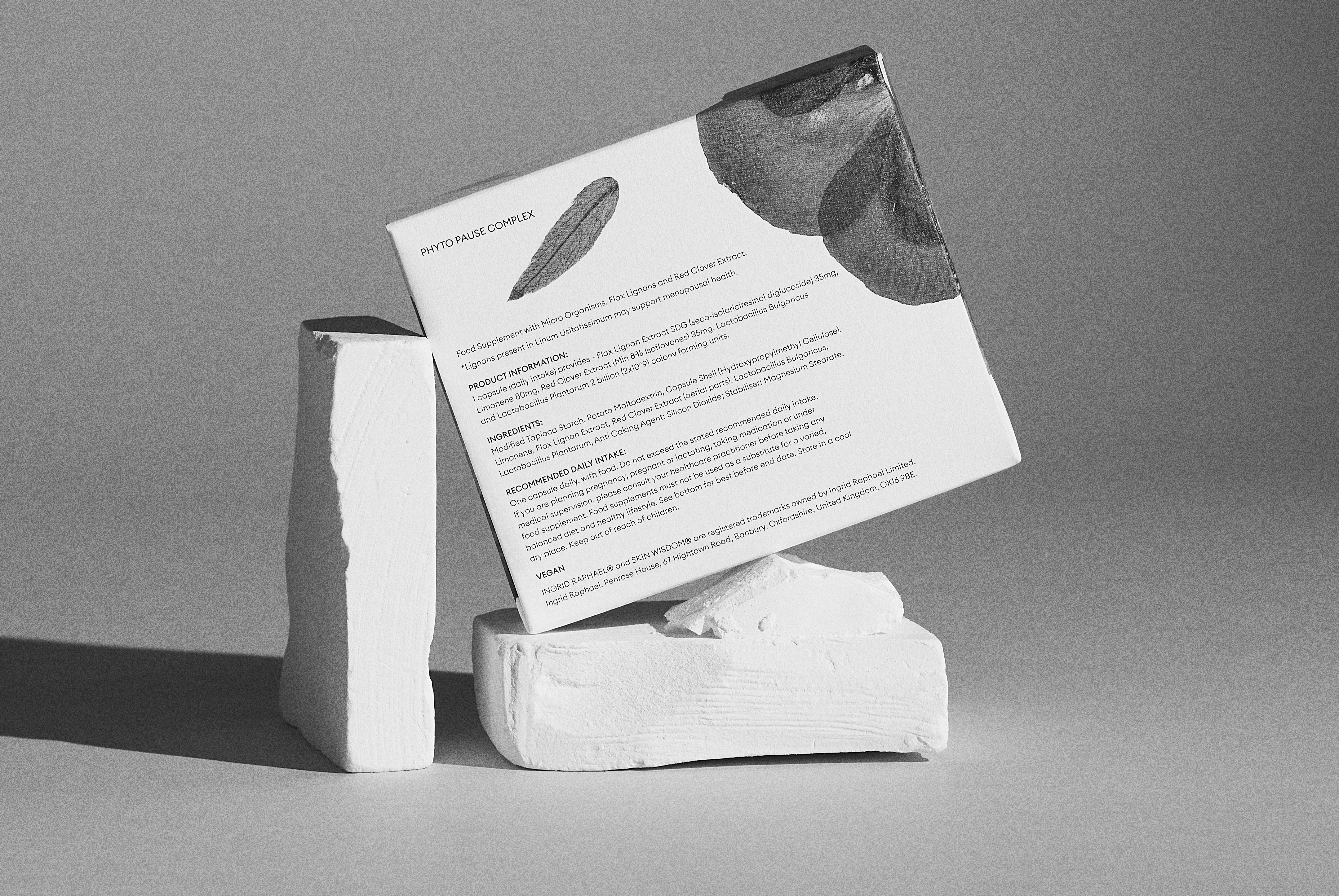 Back of packet of SKIN WISDOM® PHYTO PAUSE COMPLEX supplement for hormonal support