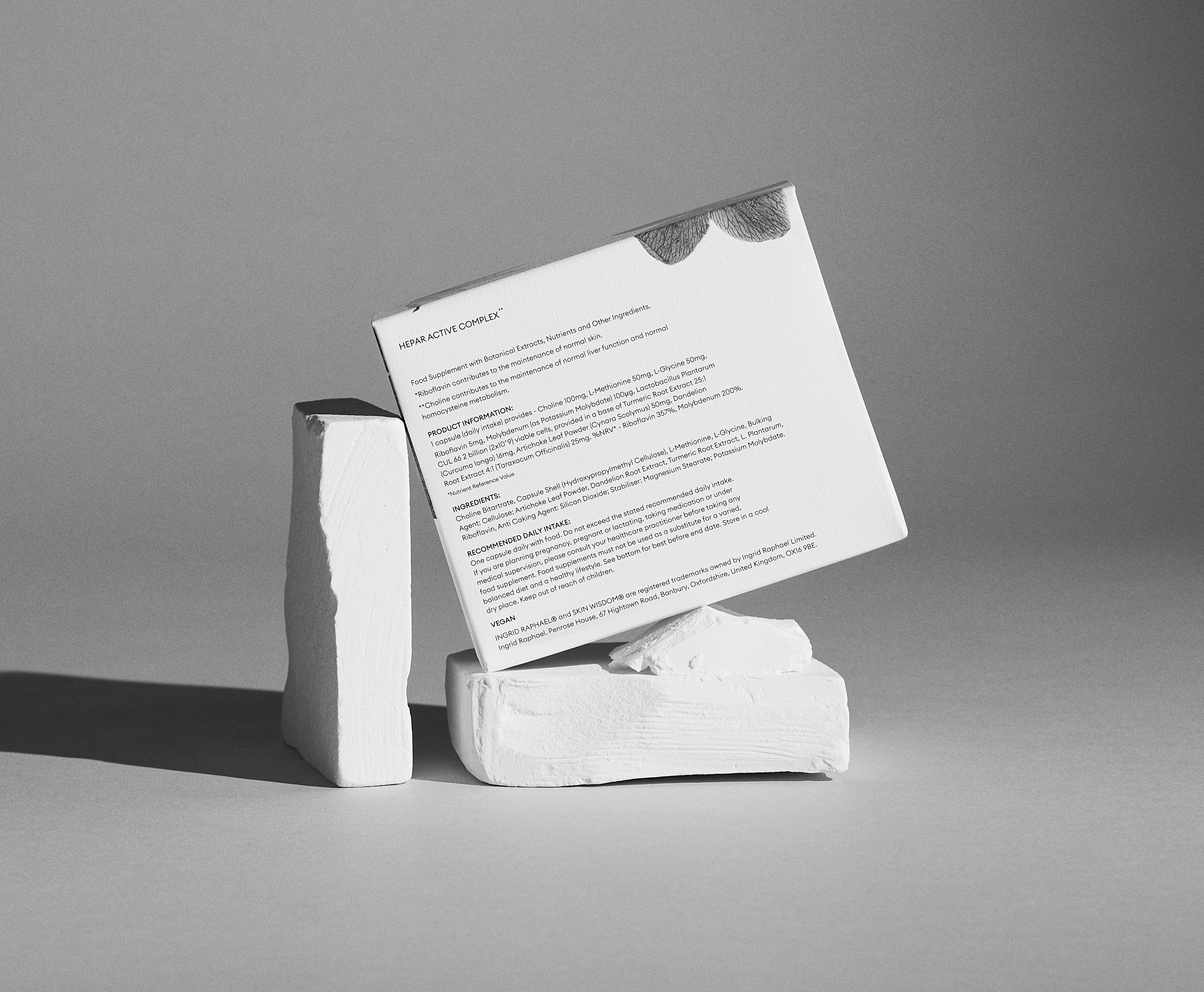 Back of packet of SKIN WISDOM® HEPAR ACTIVE COMPLEX supplement to support the liver and detoxification